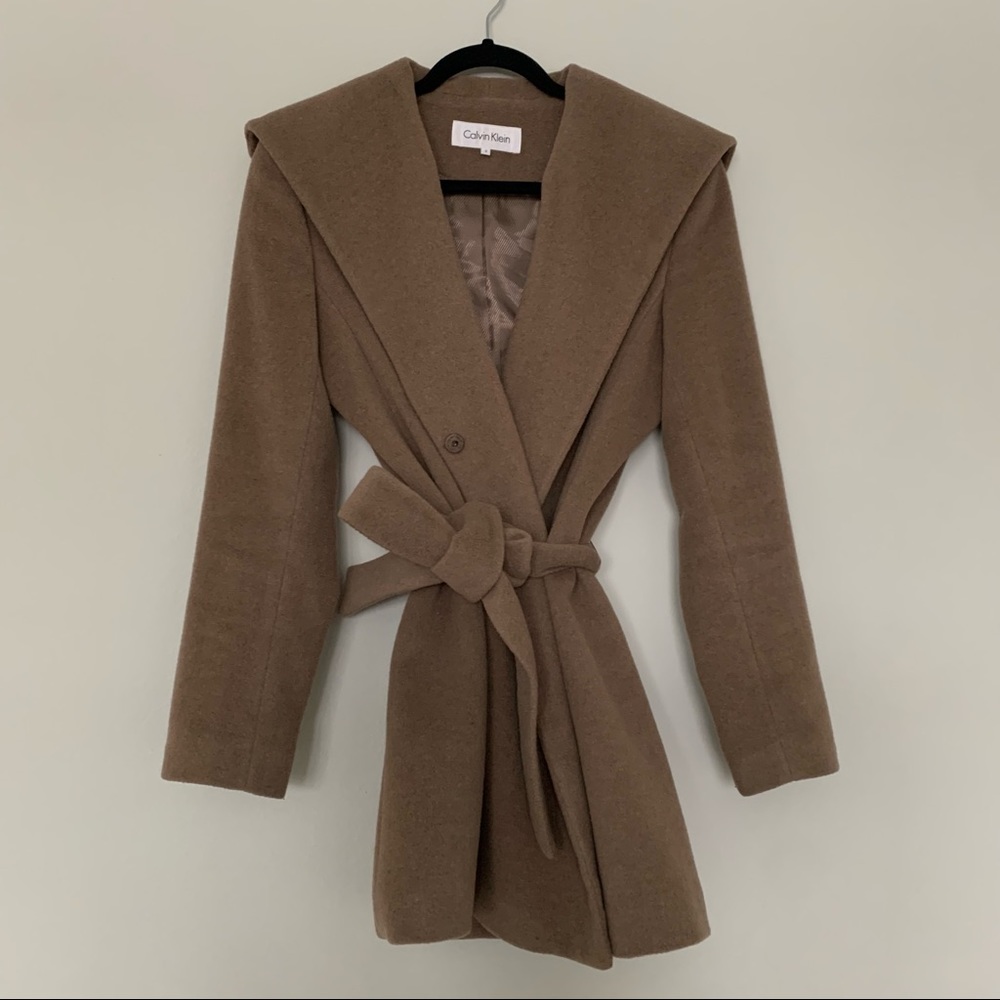 Calvin Klein Wool Wrap Coat in Brown | Size 2